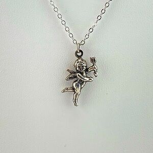 Cherub Pendant Necklace, Angel, Antiqued Silver, Victorian, Valentine's Day